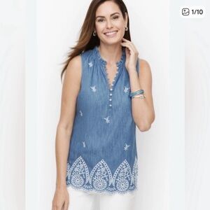 EUC Talbots Sleeveless Chambray Top XL